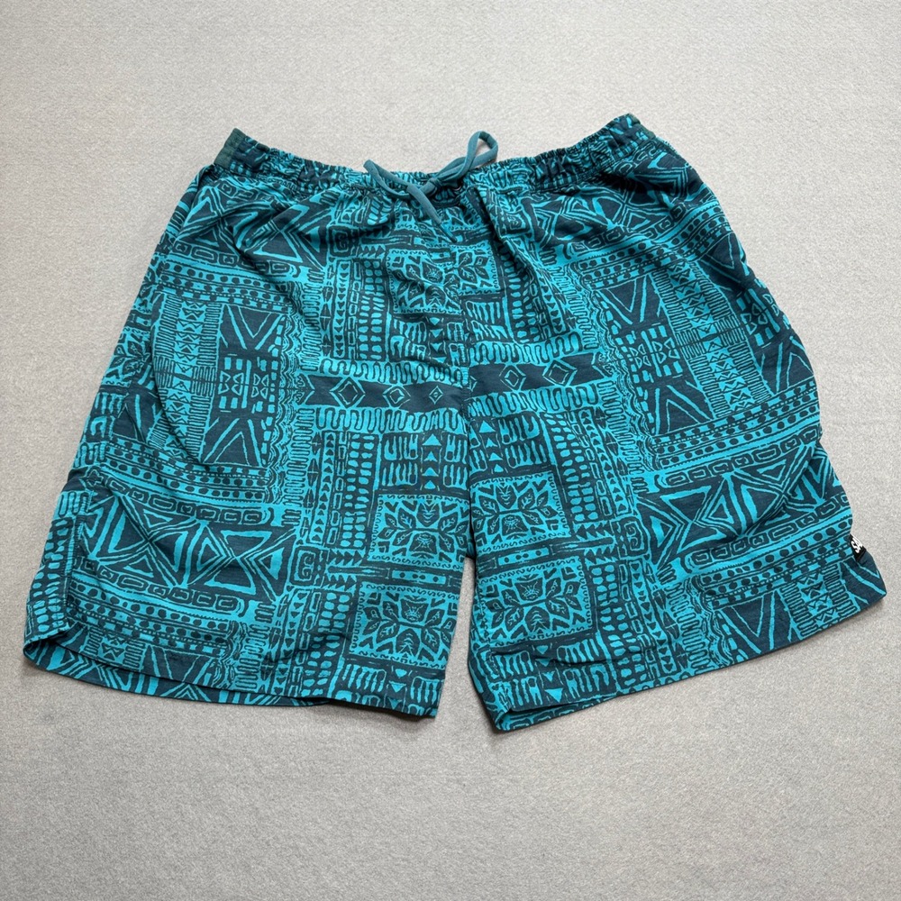 Saxx Underwear Cannonball 2N1 Swim Trunk Men's 30 Teal Tribal Print‎ Mesh Lined